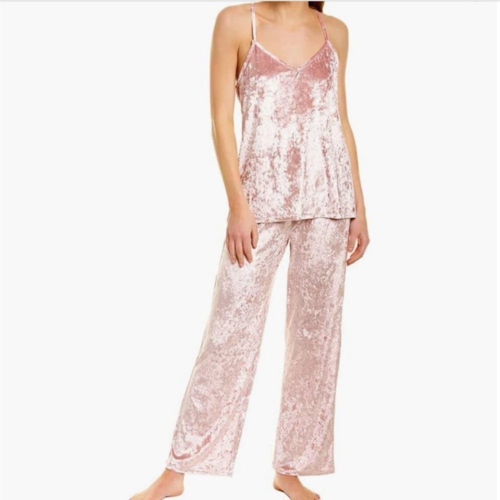Josie Natori New Size L‎ Crushed Velvet Tank Pant Pajama Set Latte Blush Taupe